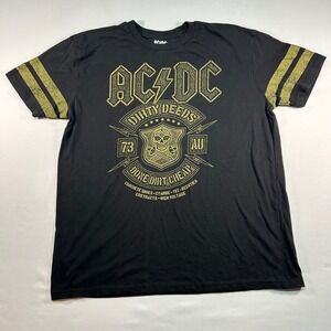 AC/DC Dirty Deeds Done Dirt Cheap Graphic T-Shirt Black Mens XL Varsity Stripe